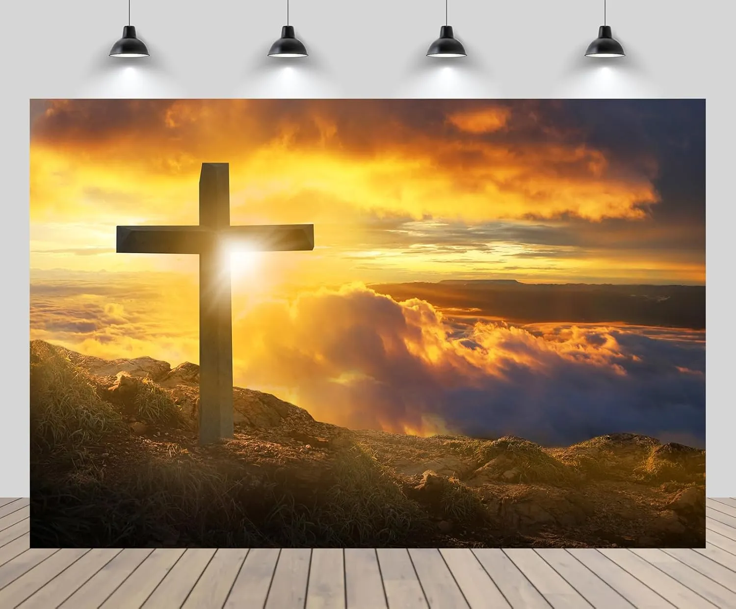 CHNYWORK 178x98 Inches Jesus Christ Cross Tapestry Wall Hanging Cross on The Mountain Top Sunset Sky Background Crucifixion Church Event Background Wall Hanging for Bedroom Living Room Dorm Decor