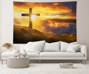 CHNYWORK 178x98 Inches Jesus Christ Cross Tapestry Wall Hanging Cross on The Mountain Top Sunset Sky Background Crucifixion Church Event Background Wall Hanging for Bedroom Living Room Dorm Decor