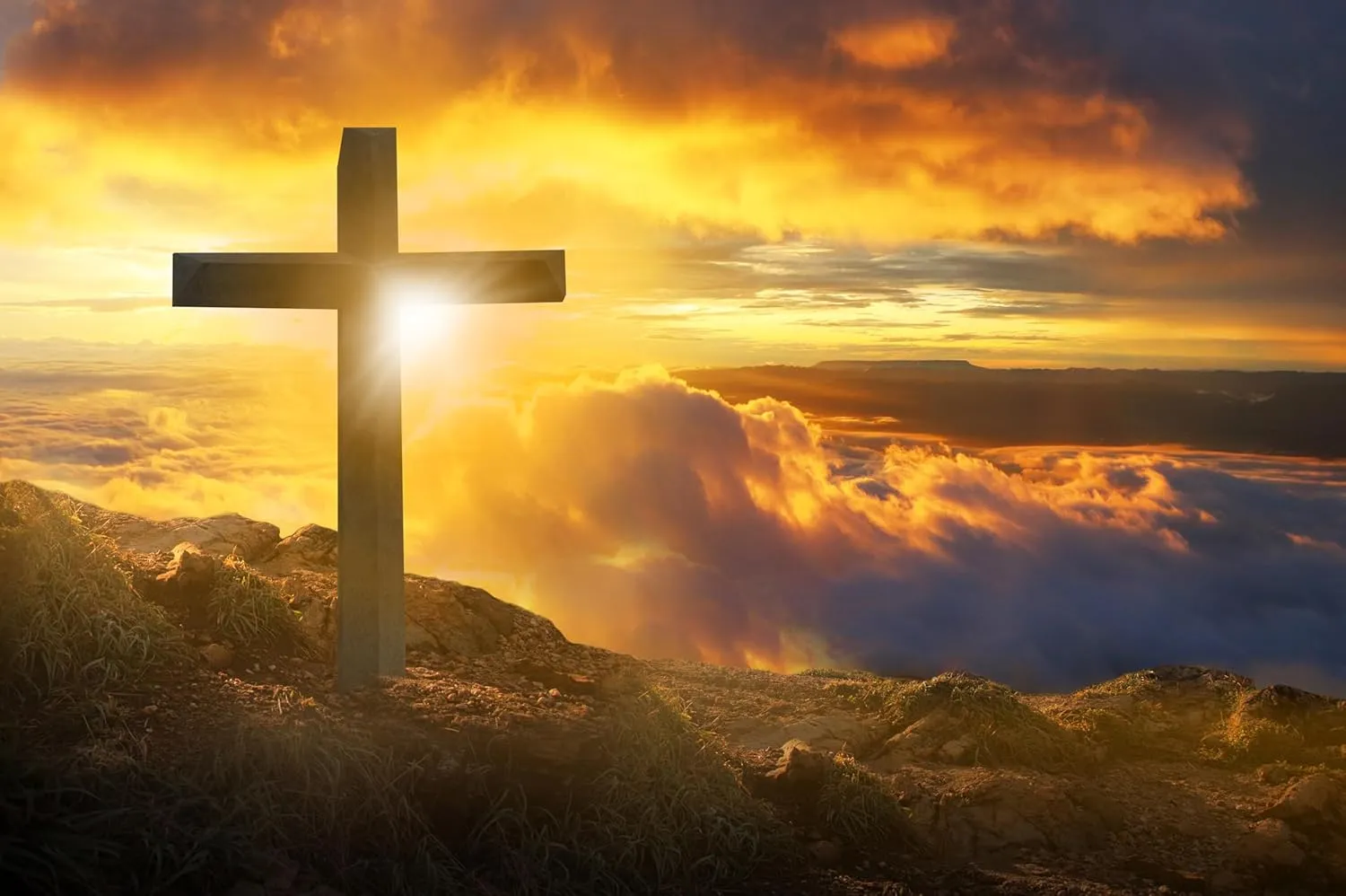 CHNYWORK 178x98 Inches Jesus Christ Cross Tapestry Wall Hanging Cross on The Mountain Top Sunset Sky Background Crucifixion Church Event Background Wall Hanging for Bedroom Living Room Dorm Decor