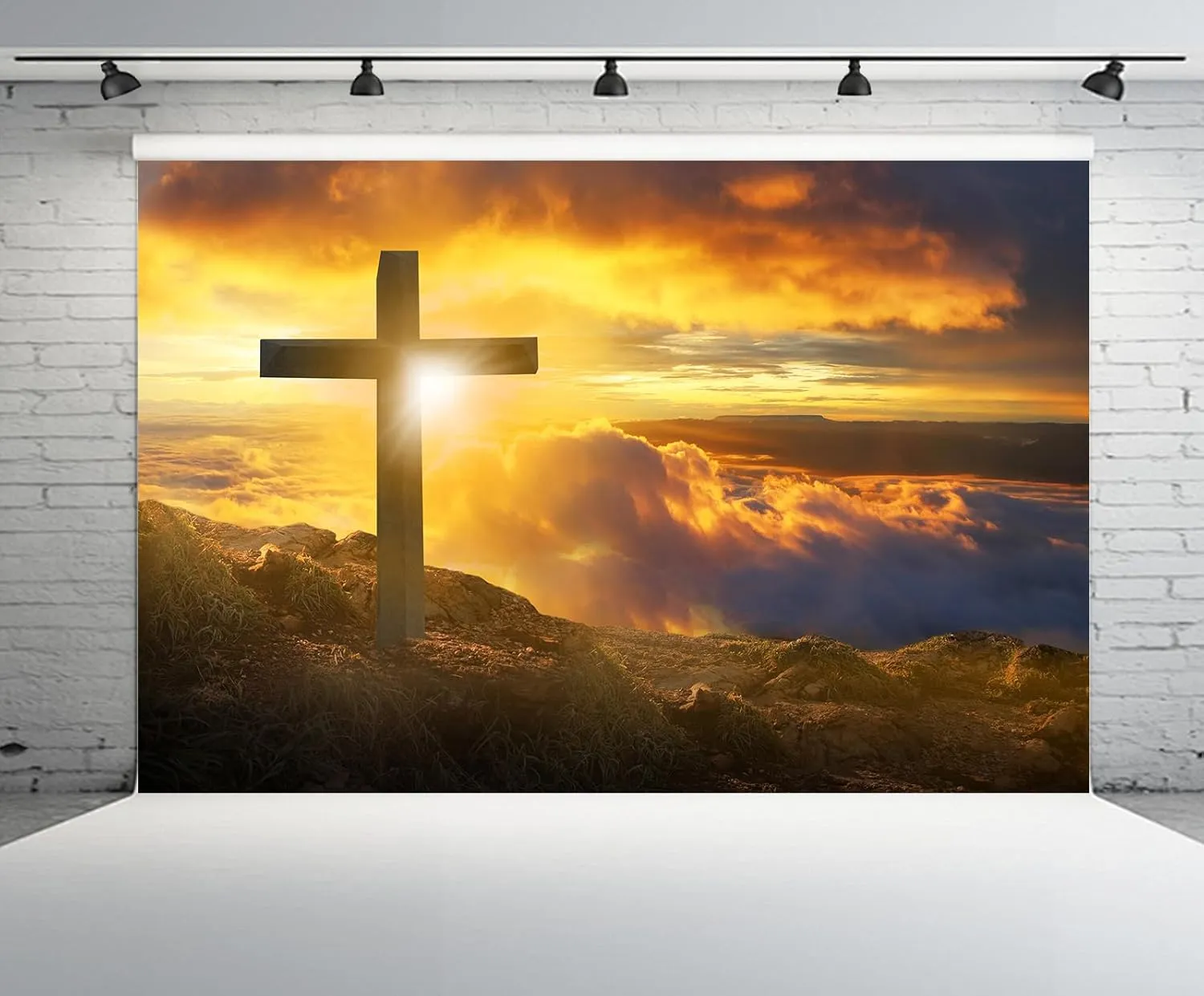 CHNYWORK 178x98 Inches Jesus Christ Cross Tapestry Wall Hanging Cross on The Mountain Top Sunset Sky Background Crucifixion Church Event Background Wall Hanging for Bedroom Living Room Dorm Decor
