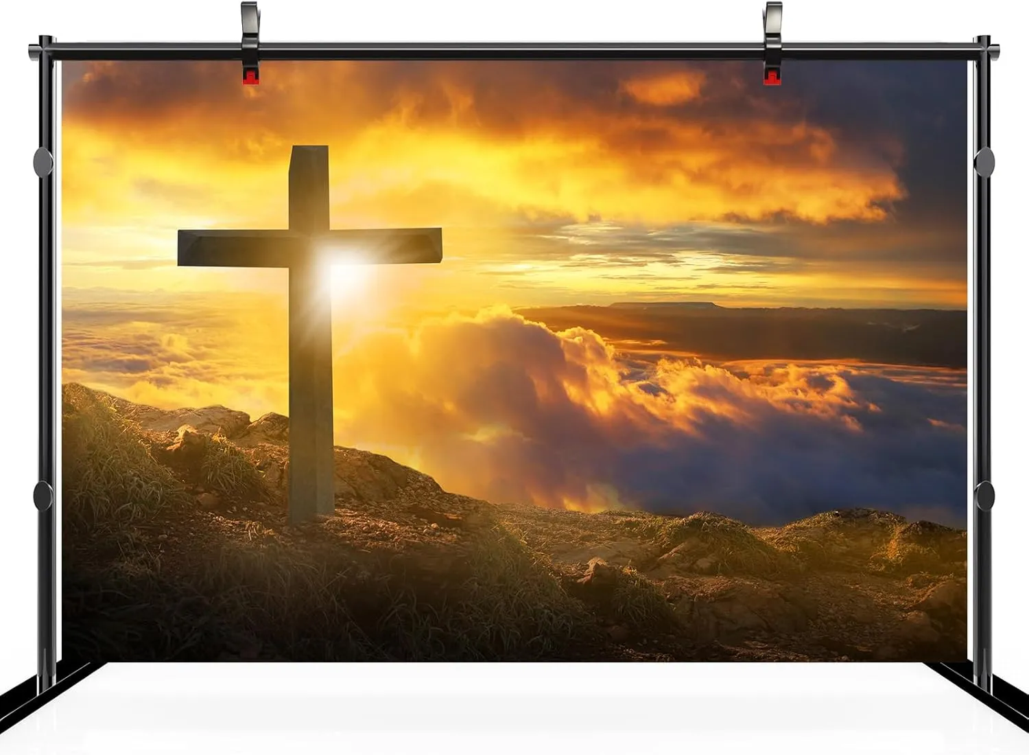 CHNYWORK 178x98 Inches Jesus Christ Cross Tapestry Wall Hanging Cross on The Mountain Top Sunset Sky Background Crucifixion Church Event Background Wall Hanging for Bedroom Living Room Dorm Decor