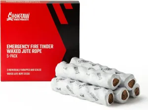 CHOKTAW Waxed Jute Rope Survival Fire Starters x5 - Natural Waterproof Rope Fire Sticks for Fire Starting & Emergency - Firestarters for Backpacking, Hiking, Camping, Hunting, Fishing & Boating Tinder
