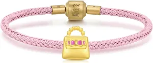 CHOW SANG SANG 999 24K Solid Gold Mini Charm Cute Ribbon Bowtie Handbag Charm Bracelet for Women 93867C