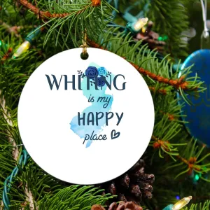 Christmas 2023 Gift Keepsake Ornament Whiting New Jersey is My Happy Place - Xmas Decoration Tree for Holiday Memories Rustic Gift Family MDF Plastic 3" White
