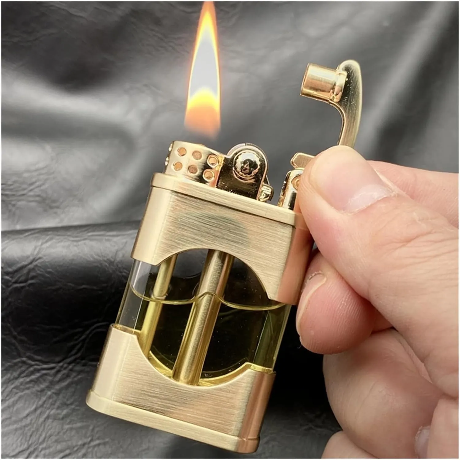 Cigar Lighter, Windproof and Waterproof Kerosene Lighter ，with Clear Canister Vintage Wheel Flint Metal Lighter Collectible Gift Barbecue Men's Gadgets(C)