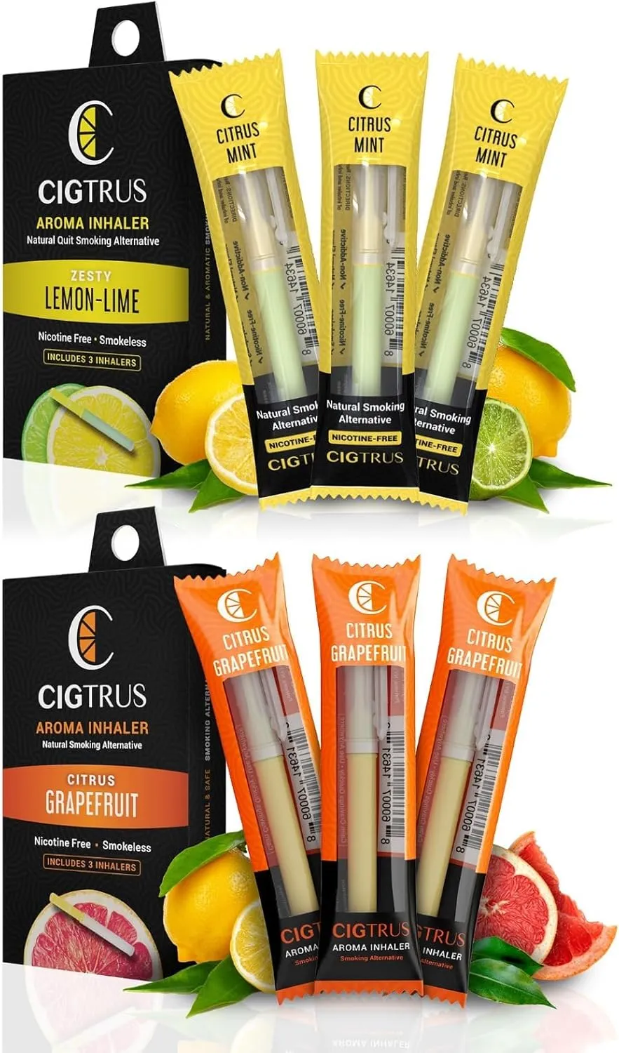 Cigtrus Craving Relief Inhaler, Natural Quit Smoking Substitute, Nicotine & Tobacco-Free, Cigtrus Non-Electric Solution (Citrus Grapefruit & Lemon Lime) - 6 Piece