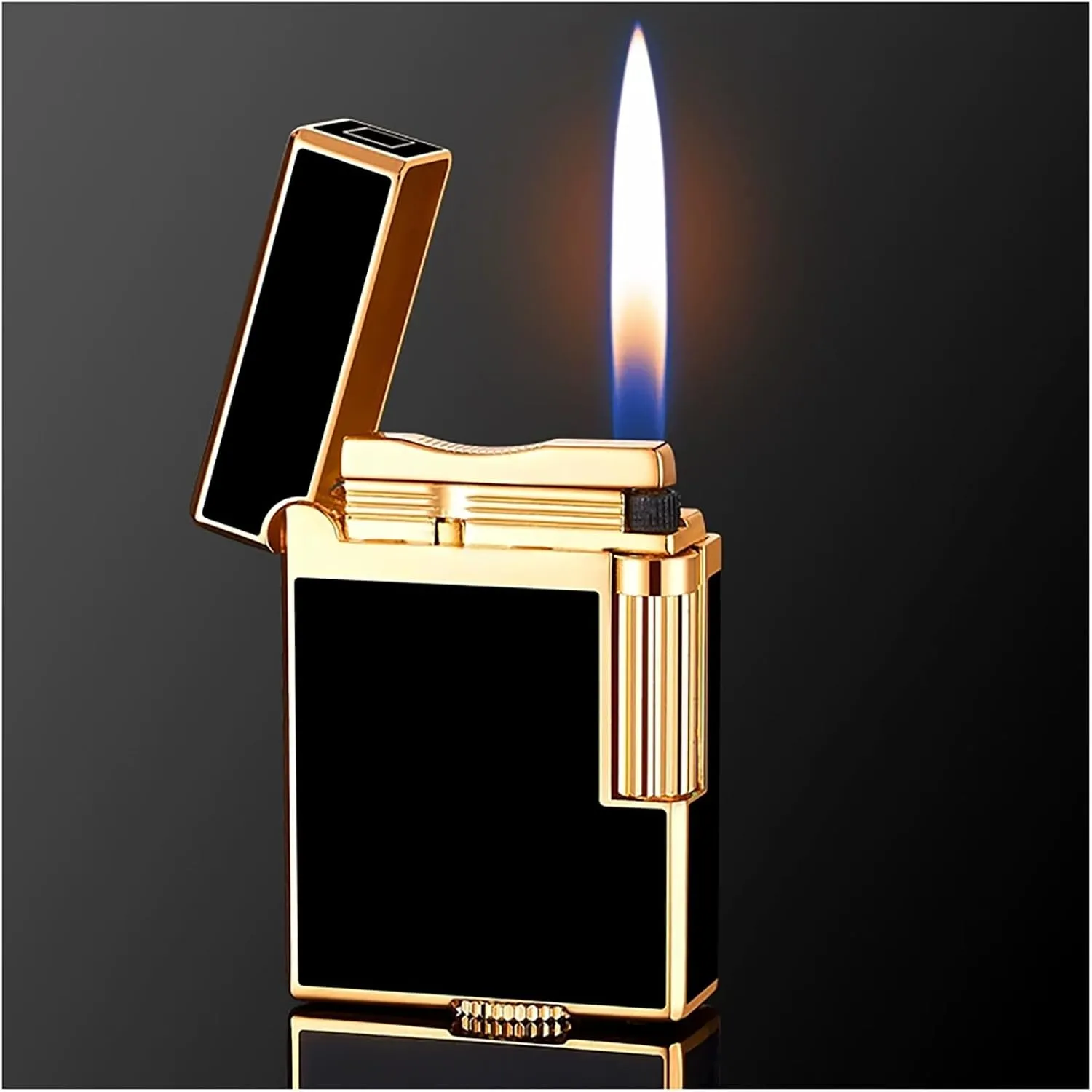 Classic Brushed Gas Lighters, Zinc Alloy Refilled Butane Lighter, Side Wheel Frosted Lighter, Adjustable Flame Flip Lighters, for Outdoor, Camping, Men's Gifts (Black)
