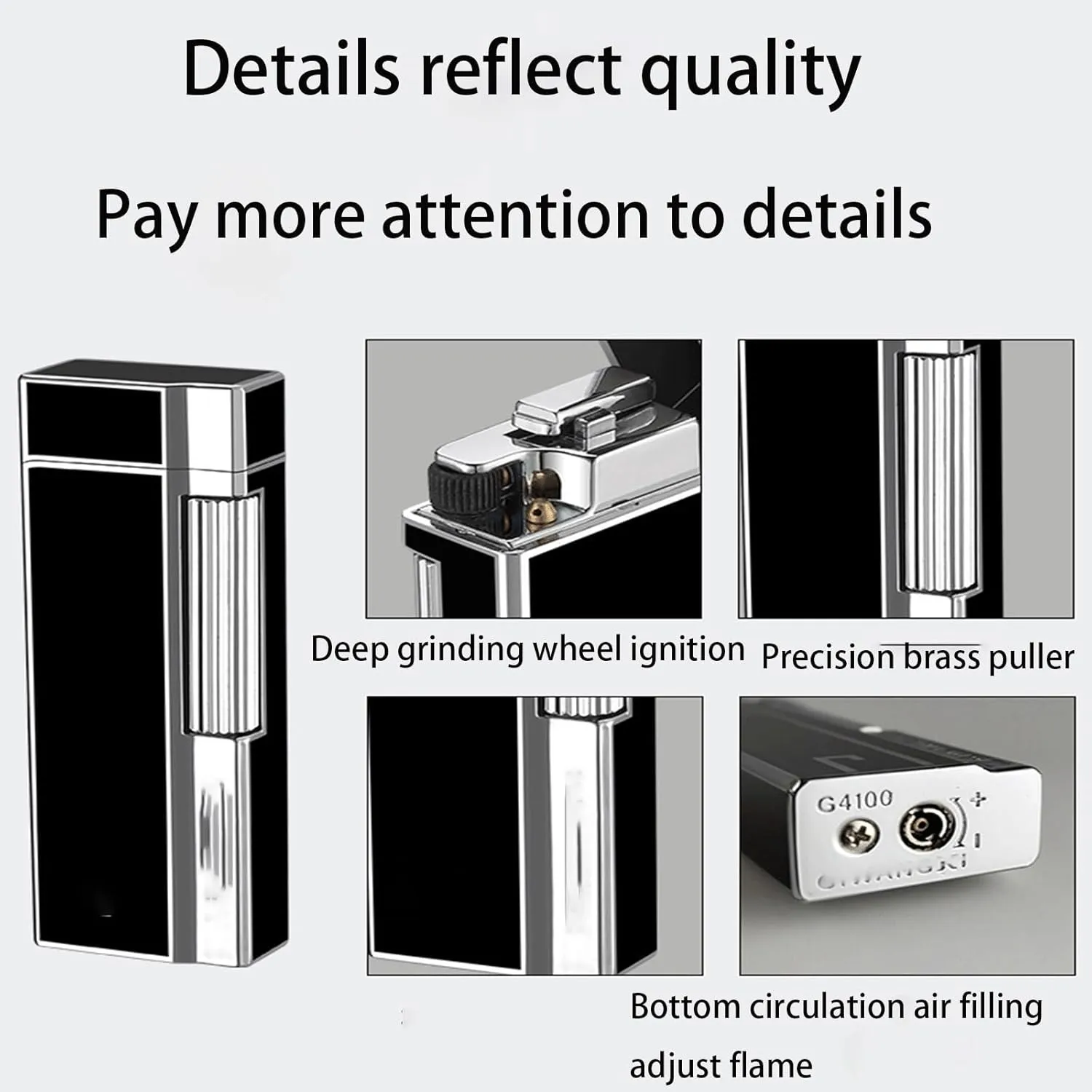 Classic Metal Lighter, Soft Flame Lighters with Adjustable Flame Dial,Vertical Ignition Roller, Gift Men Women (Color : Black Gold)