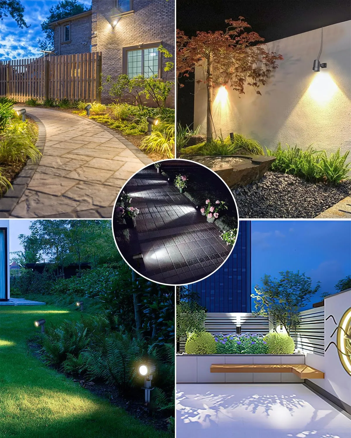 CLY 6 in 1 Solar Spot Lights Outdoor, 2700K Warm White Solar Spotlights Landscape Lights, IP66 Waterproof 59.06ft Cable Auto On/Off Garden Floodlight for Yard Lawn Tree Statue Pathway Decoration