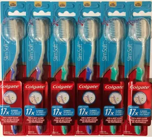 Colgate Slim Soft Gliding Tips Toothbrush, Extra Soft, Compact Head - Pack of 6