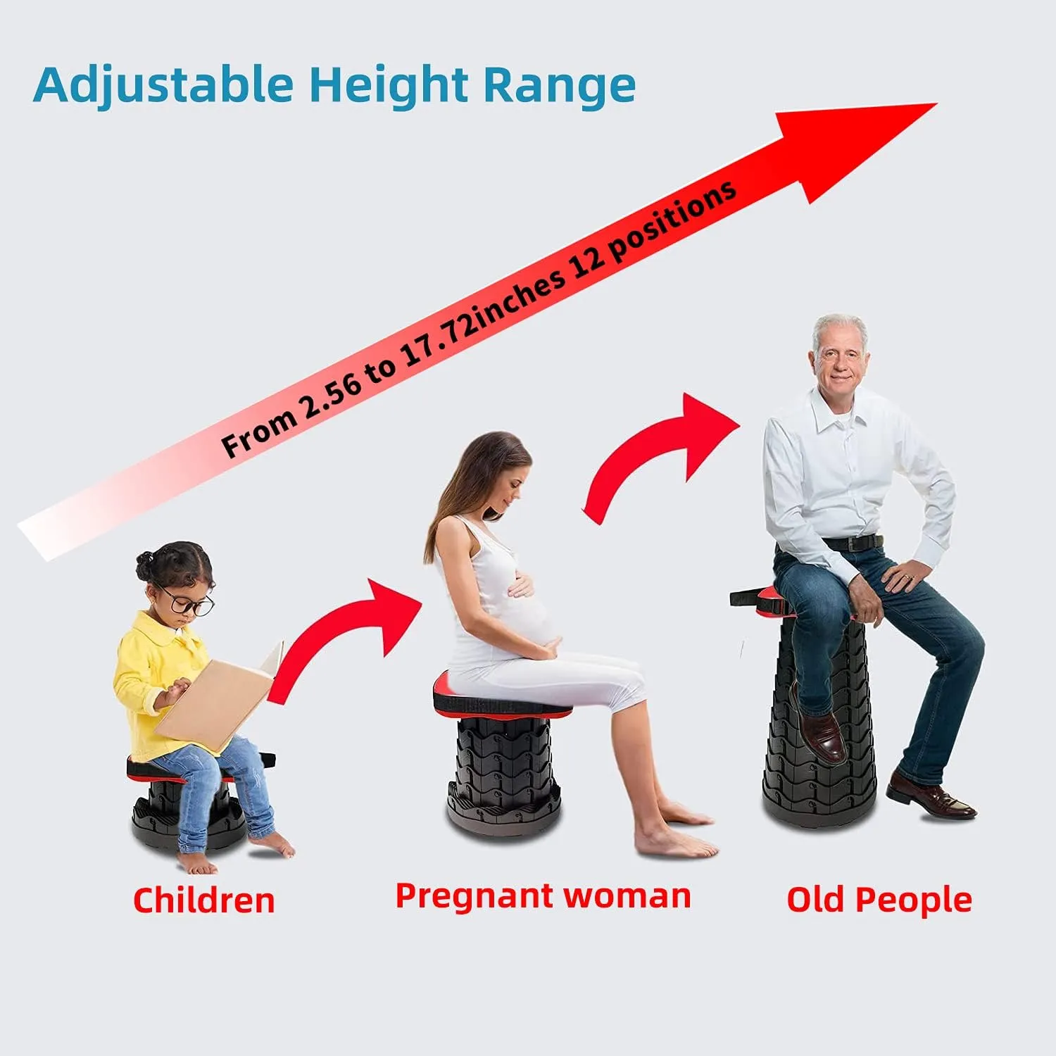 Collapsible Camping Stool with Seat Cushion & Nylon Bag, Square Portable Telescopic Stool, Lightweight Sturdy Foldable Stool for Camp Fishing Picnic, Max Load 550 lb