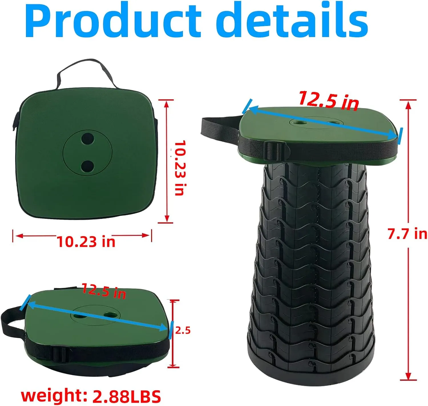 Collapsible Camping Stool with Seat Cushion & Nylon Bag, Square Portable Telescopic Stool, Lightweight Sturdy Foldable Stool for Camp Fishing Picnic, Max Load 550 lb