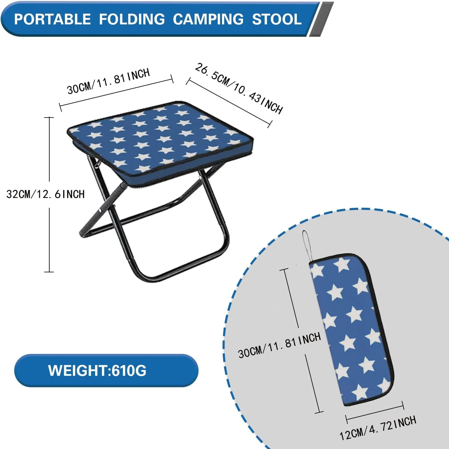 Collapsible Chair Portable Folding Stool with Carry Bag, 1.35Lbs Small Foldable Adults Camp Seat for Travel/Camping/Hiking/Fishing/Picnic/Barbecue