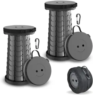 Collapsible Stool 2-Pack & Carry Bag   Clips - Upgraded Portable Folding Stool, Height Adjustable, Lightweight, Retractable Telescoping Camping Seat Travel Chair, Foldable Footrest - Max 400lbs