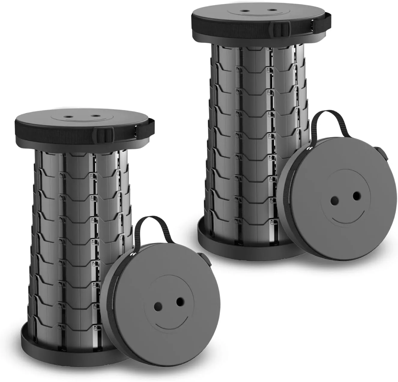 Collapsible Stool 2-Pack - Upgraded Portable Folding Stool, Height Adjustable, Lightweight & Sturdy, Retractable Telescoping Camping Pop Up Seat Chair or Foldable Travel Footrest - Max 400lbs