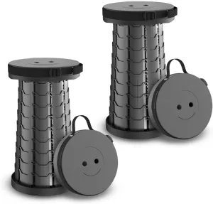 Collapsible Stool 2-Pack - Upgraded Portable Folding Stool, Height Adjustable, Lightweight & Sturdy, Retractable Telescoping Camping Pop Up Seat Chair or Foldable Travel Footrest - Max 400lbs