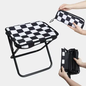 Collapsible Stool Camping Folding Stools: 1.1lbs Lightweight Portable Foot Stool Load 300lbs - 10.5 Inch Camping Chair Fishing Hiking Gardening Beach BBQ with Carry Bag Easy Transport (Black & White)