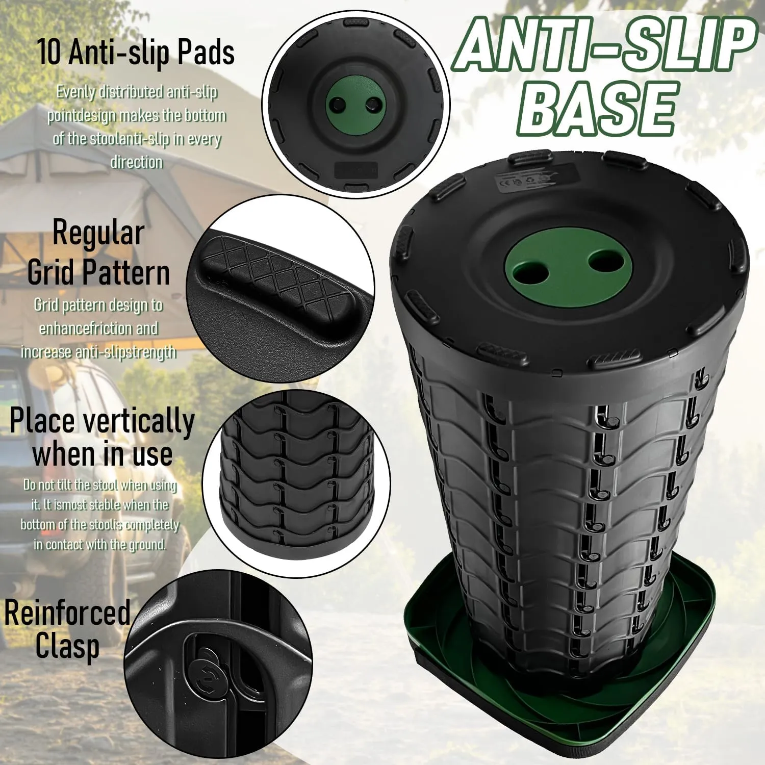 Collapsible Stools Folding Chair, Upgrade Square Telescoping Stool, Portable Retractable Stool Foldable Stools for Camping Gardening Fishing Hiking BBQ (Green)