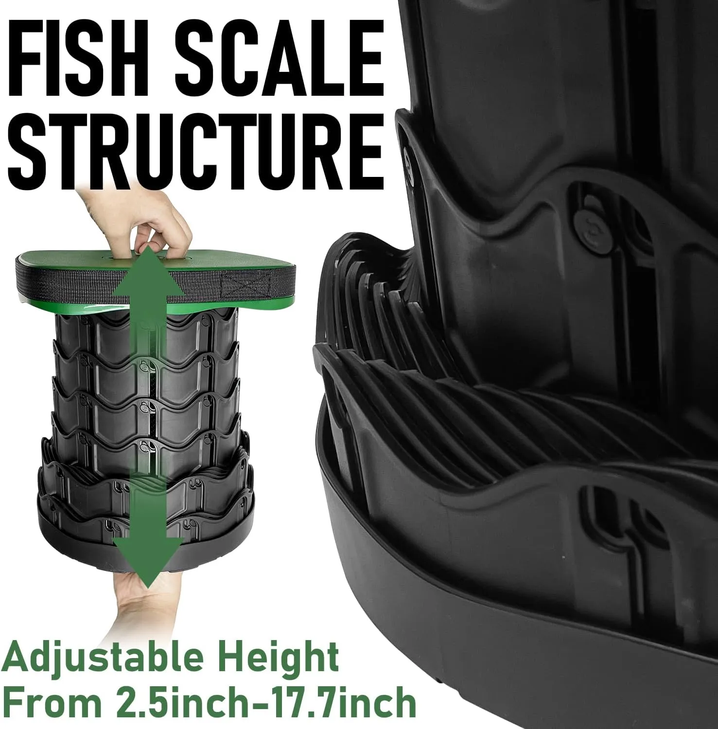Collapsible Stools Folding Chair, Upgrade Square Telescoping Stool, Portable Retractable Stool Foldable Stools for Camping Gardening Fishing Hiking BBQ (Green)