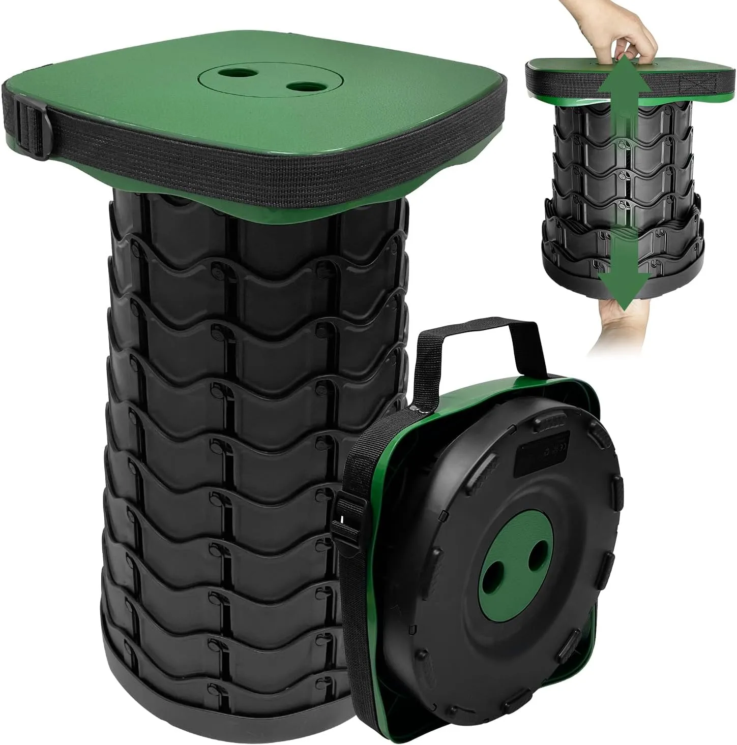 Collapsible Stools Folding Chair, Upgrade Square Telescoping Stool, Portable Retractable Stool Foldable Stools for Camping Gardening Fishing Hiking BBQ (Green)
