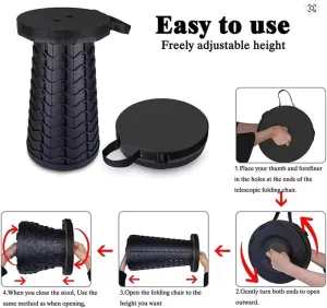 Collapsible Telescoping Portable Stool for Adults, Camping Stool, Upgraded Collapsible Folding Seat