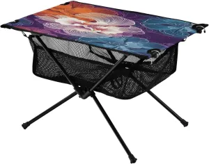 Colorful Line Flower Portable Folding Camping Table, Compact Lightweight Beach Table with Carrying Bag for Outdoor Picnics, BBQs, Camp