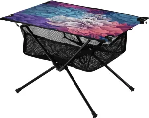 Colorful Line Flower Portable Folding Camping Table, Compact Lightweight Beach Table with Carrying Bag for Outdoor Picnics, BBQs, Camp