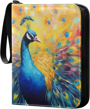Colorful Peacock Pattern Card Binder, 400 Pockets Card Holder with 50 Sleeves, Sturdy Card Holder Folders for Game Cards & Sports Cards