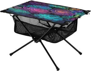 Colorful Succulents Portable Folding Camping Table, Compact Lightweight Beach Table with Carrying Bag for Outdoor Picnics, BBQs, Camp