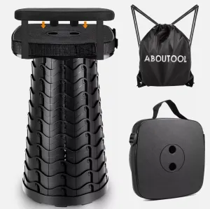 Compact Comfort Telescopic Stool for Camping and Hiking, Sturdy and Lightweight Telescoping Foldable Chair for Adults Camp, Max Load 550lb (Black)