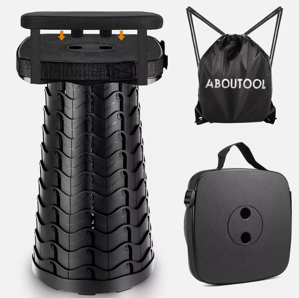 Compact Comfort Telescopic Stool for Camping and Hiking, Sturdy and Lightweight Telescoping Foldable Chair for Adults Camp, Max Load 550lb (Black)
