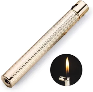 Compact Inflatable Lighter Mini Creative Personalized Match Butane Rechargeable Lighter Ignitor with Spare Flint Gift Men Women Women (Butane Not Included) (Gold) (Color : C)