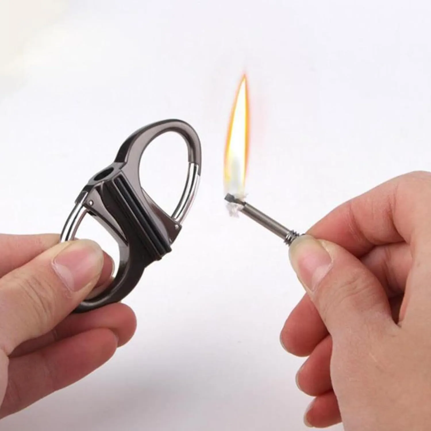 Convenient Keychain Metal Kerosene Lighter with Permanent Matches, Waterproof and Reusable for Emergency Camping Survival Equipment (Kerosene not Included)(Gold)