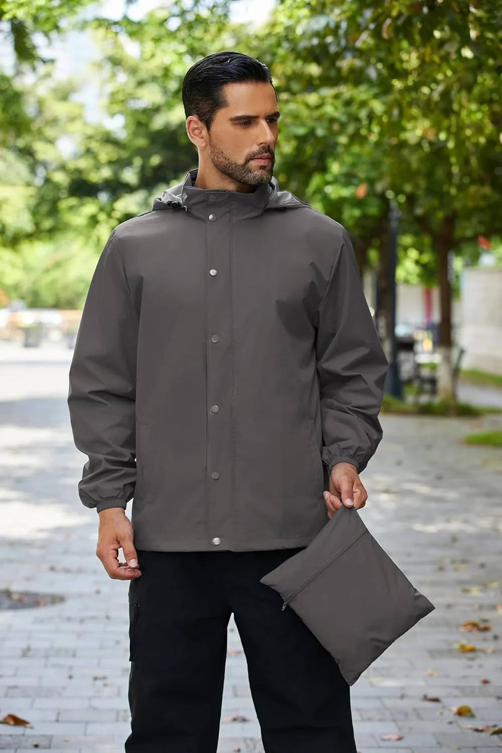 COOFANDY Men's Rain Jacket Waterproof Packable Raincoat Lightweight Rain Shell Hood Travel Golf Hiking Cycling Zip Pockets
