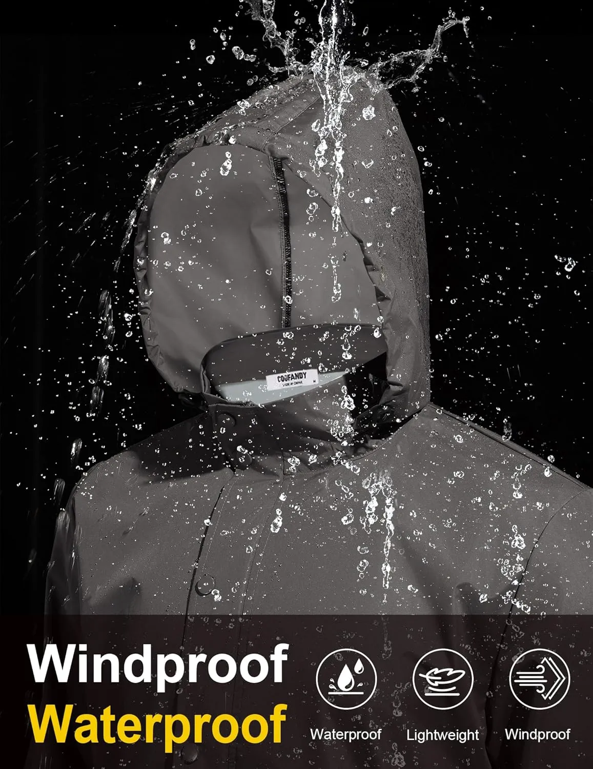 COOFANDY Men's Rain Jacket Waterproof Packable Raincoat Lightweight Rain Shell Hood Travel Golf Hiking Cycling Zip Pockets