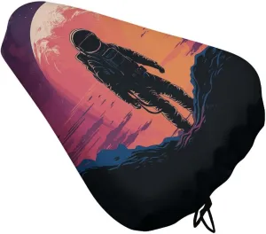 Cool Astronaut Bike Seat Cover Water-Repellent Exercise Bike Seat Cushion Bicycle Saddle Cover with Drawstring Rain Snow Dust Covers for City Mountain Road Biking