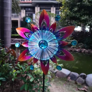 COOZZYHOR Soalr Wind Spinners Garden Stake,42 Inch Metal Peacock Feather Fiber Optic Windmills,Wind Sculpture Decor for Lawn, Patio&Yard Outdoor Decorations