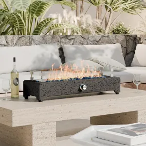 COSIEST 28-Inch Tabletop Fire Pit, CSA Certified Stainless Steel Small Table Fireplace with Rectangular Magnesium Oxide Base, 40,000 BTU Burner, Glass Rocks, Glass Windshield for Patio, Parties, Gray