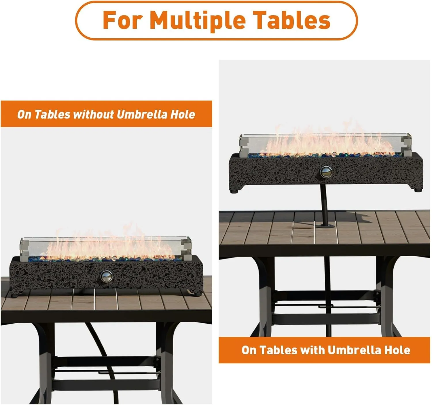 COSIEST 28-Inch Tabletop Fire Pit, CSA Certified Stainless Steel Small Table Fireplace with Rectangular Magnesium Oxide Base, 40,000 BTU Burner, Glass Rocks, Glass Windshield for Patio, Parties, Gray