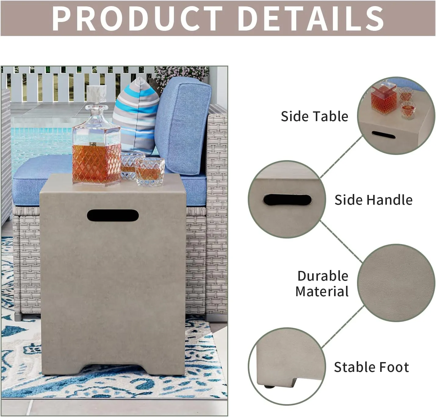 COSIEST Outdoor Hideaway Tank Table for Gas Fire Pits, Hides Standard 20lb 16-inch Propane Tank Cover w Side Handles (Mist Gray)
