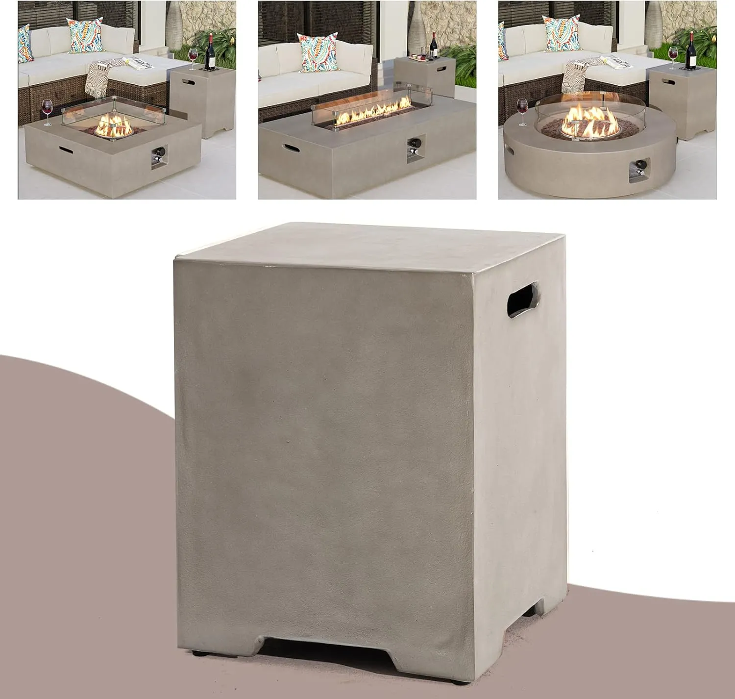 COSIEST Outdoor Hideaway Tank Table for Gas Fire Pits, Hides Standard 20lb 16-inch Propane Tank Cover w Side Handles (Mist Gray)