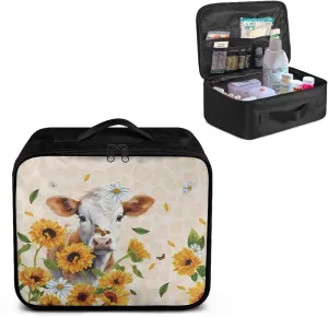 Cow Cute First Aid Bag Empty Large Medical Kit Bag Empty Sunflower First Aid Pouch Travel First Aid Storage Organizer Bag for Car Home Office Kitchen Sport Outdoors
