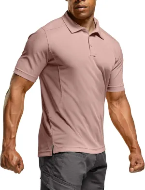 CQR Men's Polo Shirts, Tactical Short Sleeve Golf Performance Shirts, Lightweight Dry Fit UPF 50  Pique