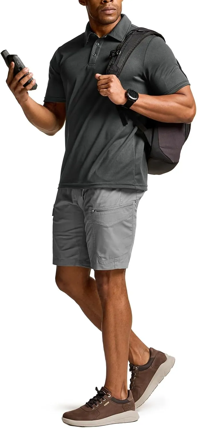 CQR Men's Polo Shirts, Tactical Short Sleeve Golf Performance Shirts, Lightweight Dry Fit UPF 50  Pique