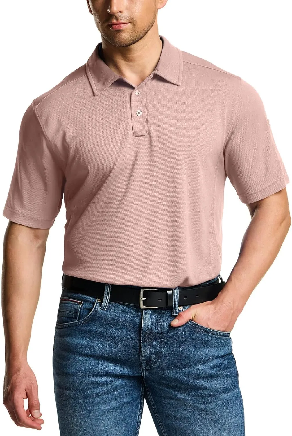 CQR Men's Polo Shirts, Tactical Short Sleeve Golf Performance Shirts, Lightweight Dry Fit UPF 50  Pique