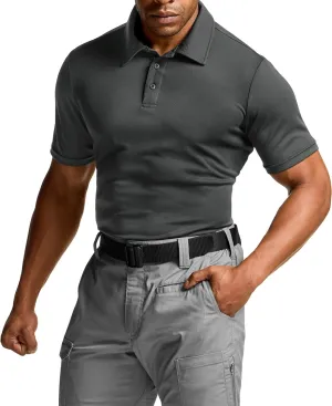 CQR Men's Polo Shirts, Tactical Short Sleeve Golf Performance Shirts, Lightweight Dry Fit UPF 50  Pique