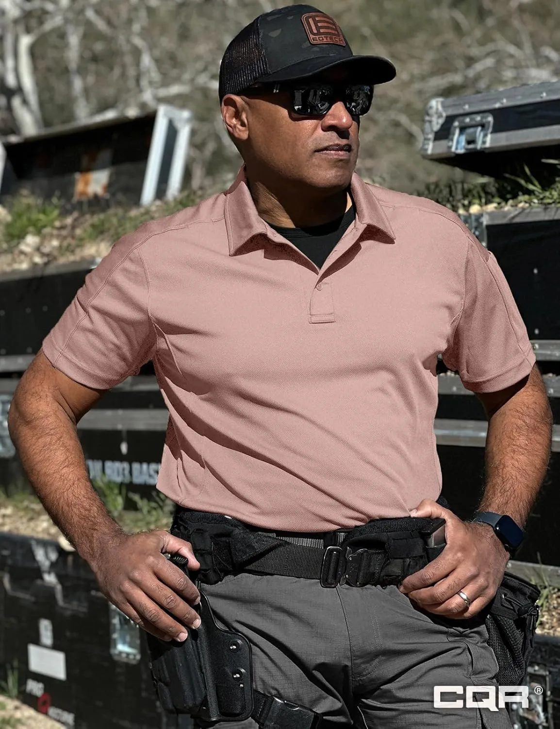 CQR Men's Polo Shirts, Tactical Short Sleeve Golf Performance Shirts, Lightweight Dry Fit UPF 50  Pique