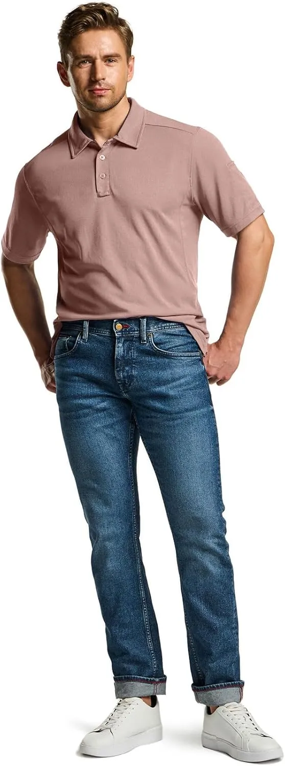 CQR Men's Polo Shirts, Tactical Short Sleeve Golf Performance Shirts, Lightweight Dry Fit UPF 50  Pique