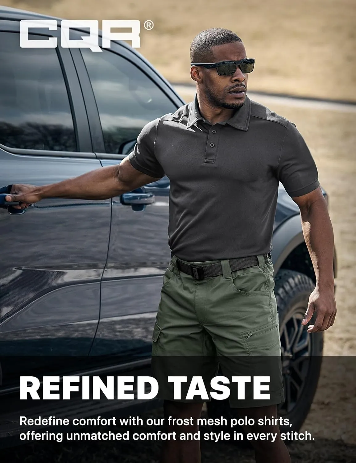 CQR Men's Polo Shirts, Tactical Short Sleeve Golf Performance Shirts, Lightweight Dry Fit UPF 50  Pique