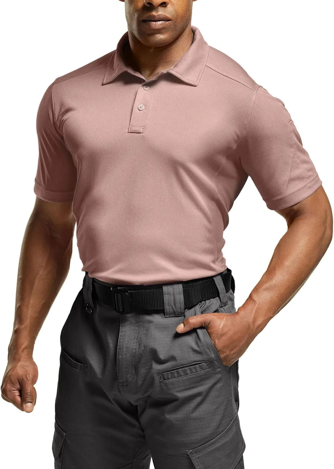CQR Men's Polo Shirts, Tactical Short Sleeve Golf Performance Shirts, Lightweight Dry Fit UPF 50  Pique